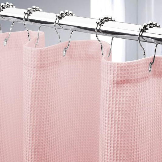 AmazerBath Waffle Shower Curtain, Blush Pink Shower Curtain Fabric 78 Inches Long with Waffle Weave, Heavy Duty 240GSM Hotel Quality, Bathroom Shower Curtains, 72 x 78 Inches