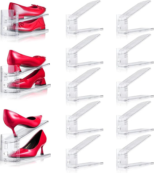 Adjustable Shoe Slots Organizer,10PACK Transparent Shoe Stackers Shoe Rack Holder Shoe Space Savers Double Layer Stack Shoe Racks for Closet Organization(Transparent)