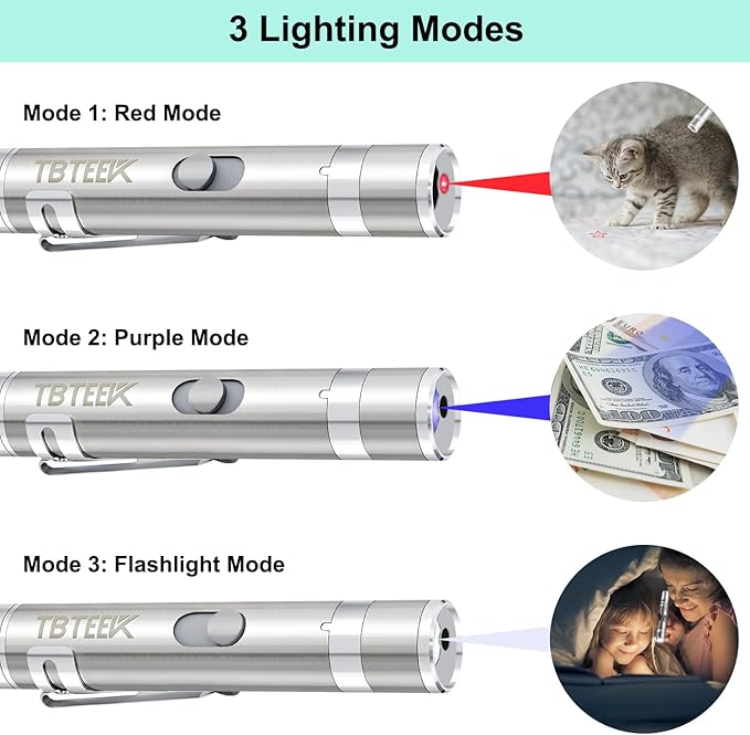 TBTeek Cat Toys, Rechargeable, 3 Light Modes & 5 Fun Patterns, Portable Interactive Kitten Pet Dog Cat Mouse Toy for Fun Chase Play Exercise