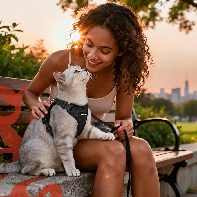 rabbitgoo Cat Harness and Leash for Walking, Escape Proof Soft Adjustable Vest Harnesses for Cats, Easy Control Breathable Reflective Strips Jacket, Black, XS