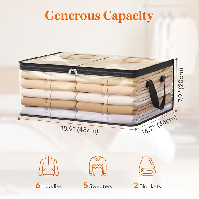 Lifewit 4 Pack Clear Clothes Storage Bags, 35L Plastic Vinyl Foldable Moving Bags with Zipper and Reinforced Handles, Closet Organizers and Storage Containers for Blanket, Sweaters, Coats, T-shirts