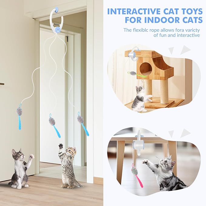 Interactive Cat Toys for Indoor Cats, Automatic Electric Flying Bird Feather Wand Toy, Best Kitten & Adult Cat Enrichment Toy Hanging Electric Kitty Toys for Bored Cats, Light Blue