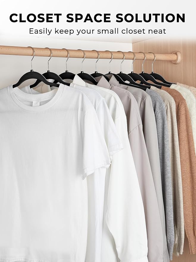 SMARTOR Plastic Hangers 50 Pack, Heavy Duty Plastic Hangers for Clothes - Non-Velvet Slim Hangers with 360° Swivel Hook & Clothes Thin Hanger - Durable Coat Hangars, Space Saving Hanger - Black