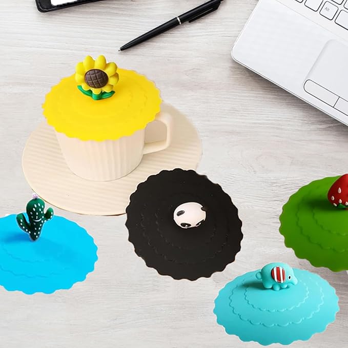 5pcs Cute Silicone Mug Lids, Colorful Anti-Dust Silicone Glass Covers, Reusable Food Grade Drink Lids for Hot & Cold Water, Outdoors & Indoors