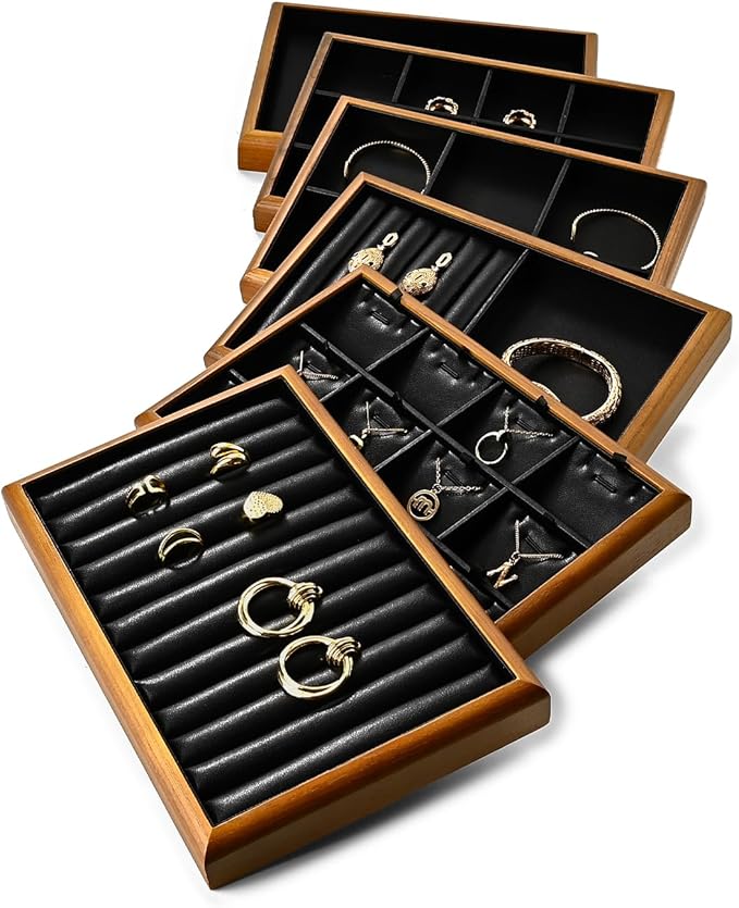 Oirlv Solid Wood 12 Grid Liner Pendant Jewelry Organizer Tray Jewelry Drawer Organizer(Black)