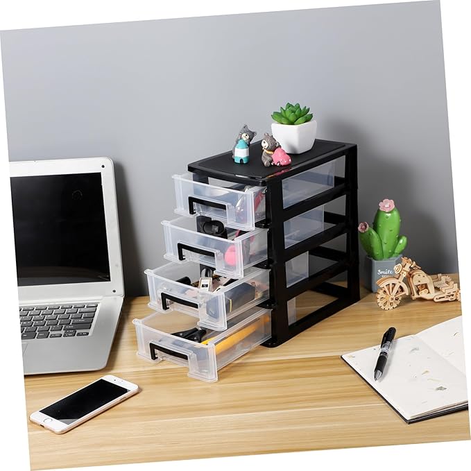 Plastic Drawers - 4 Layer Small Desktop Organizer with Transparent Drawers for Home, Office, Stationery, Jewelry and Cosmetics