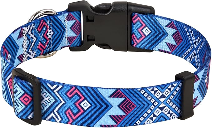 Dog Collar with Bohemia Floral Tribal Geometric Patterns - Soft Ethnic Style Collar Adjustable for Small Medium Large Dogs(Blue Ethnic Style,L)