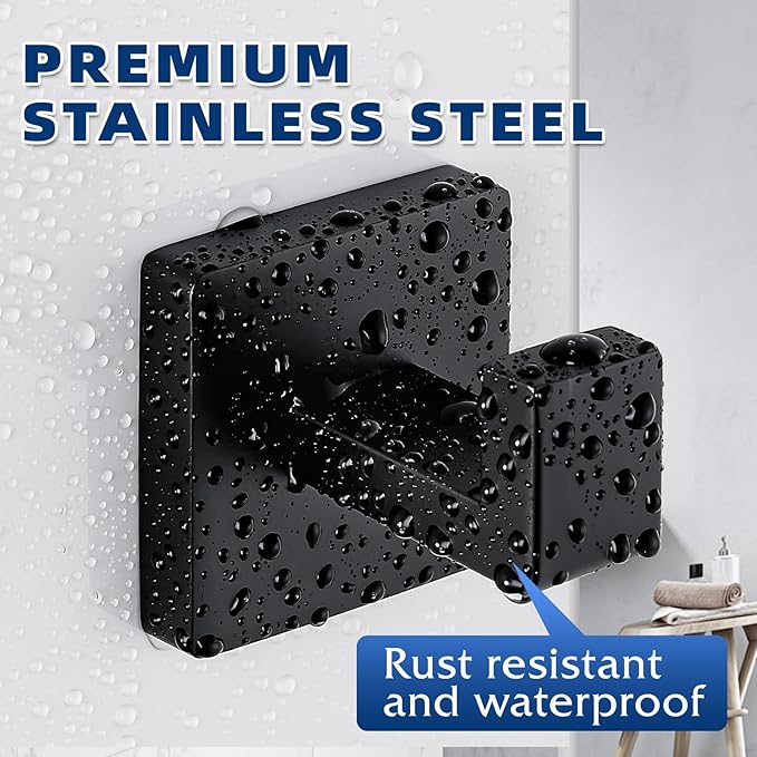 Matte Black Towel Hooks for Bathrooms, Heavy Duty Wall Mounted Stainless Steel Modern Hook, 4 Pack – Ideal for Hanging Towels, Robes, Coats, in Kitchen, Bedroom, Bathroom, or Hotel