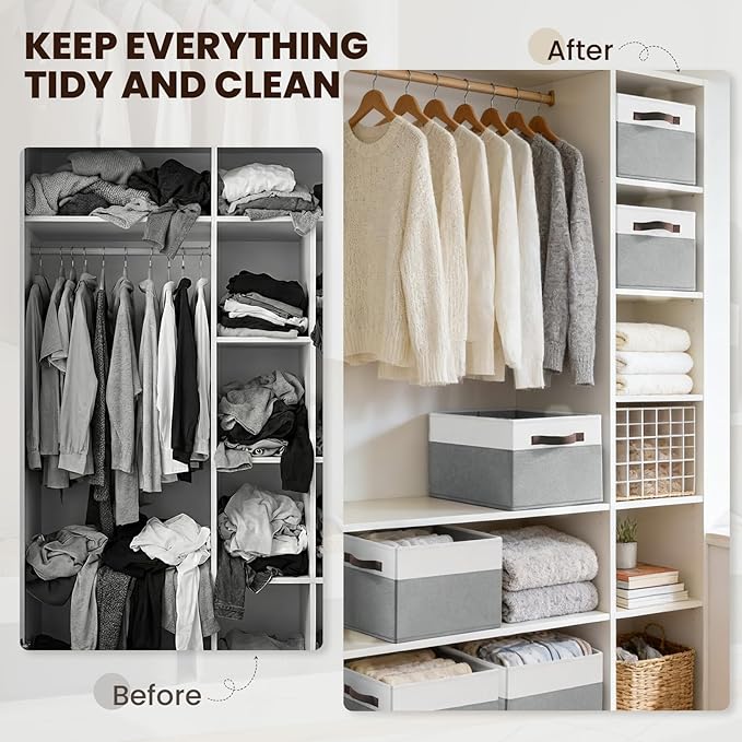 Criusia Closet Organizers and Storage Baskets - 6 Pack Shelf Organizer Bins with Handles - Clothes Storage Bins for Bedroom Nursery Home Closet Organization - Blanket Toy Storage Organizer