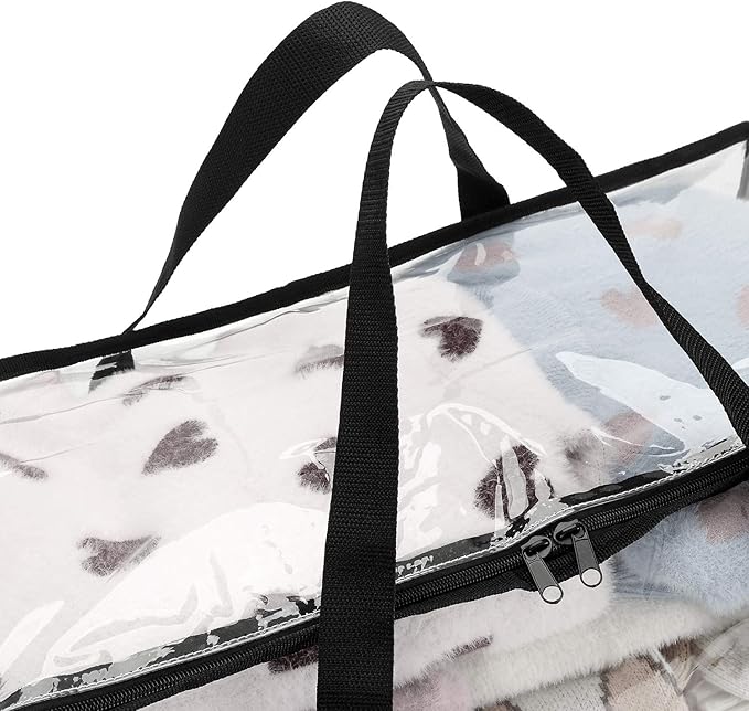 Fasmov 4 Pack Clear Clothes Storage Bag Organizer with Reinforced Handle, Closet Organizer Vinyl Bag for Bedding, Linen, Blankets, Duvet Covers, Comforters, Clothes & Toys