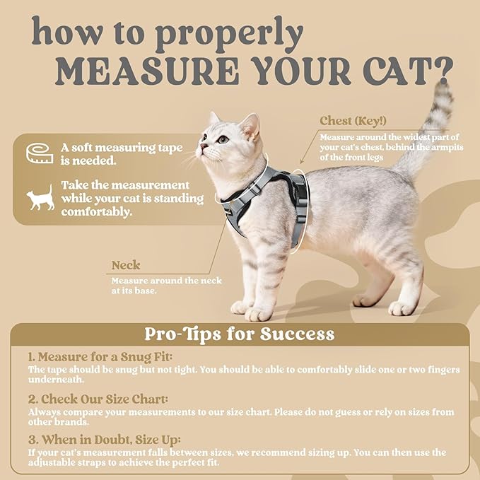 rabbitgoo Cat Harness and Leash for Walking, Escape Proof Soft Adjustable Vest Harnesses for Cats, Easy Control Breathable Reflective Strips Jacket, Grey, M