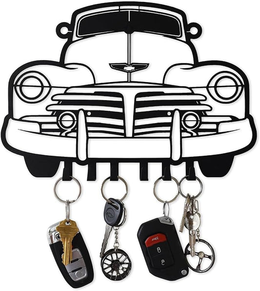MOOH Metal Automotive Key Holder with 6 Hooks - Unique Wall Mounted Car Lovers Gifts for Men & Women - Cool Man Cave Decor