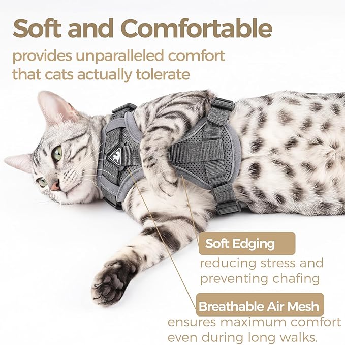 Cat Harness and Leash Set Escape Proof Tactical Medium Kitten Harness Emotional Support Cat Vest, Grey, M