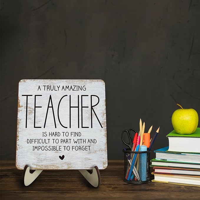 Decorative Desk Decor Motivational Teacher Gift Positive Thank You Gifts Teacher Appreciation Gifts Plaque with Wooden Stand Inspirational Wood Sign for Coach Teacher Coworker Home Office Table Shelf