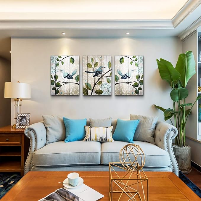 Bird On The Branch 3 Piece Abstract Canvas Wall Art For Living Room Wall Decor For Bedroom Kitchen Decorations Abstract Hang Posters Canvas Prints Artwork Modern Framed Bathroom Home Decoration