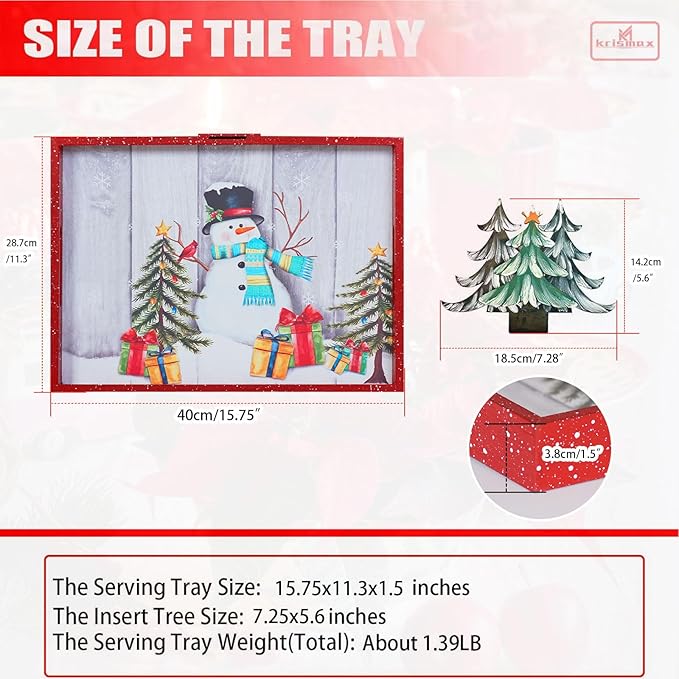 Christmas Decoration Serving Tray with Handels Decorative Tray Coffee Table Serving Platter Thanksgiving Tray - Breakfast Drinks Liquor Snowman(Red)