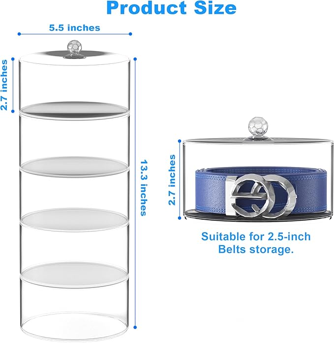 Belt Organizer, 5-Tier Acrylic Belt Storage & Holder for Closet - Clear Jewelry Organizer Case, Space Saving Display for Belts, Ties