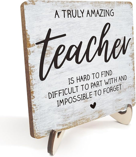 Decorative Desk Decor Motivational Teacher Positive Thank You Gifts Teacher Appreciation Gifts Plaque with Wooden Stand Inspirational Wood Sign for Coach Teacher Coworker Home Office Table Shelf