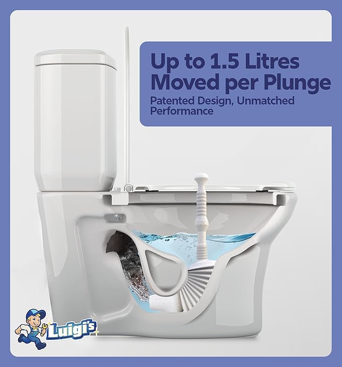 Luigi's Toilet Plunger - Unclogger Plungers for Bathroom - Heavy Duty Clog Remover with Effective Unblocker Bellows Design - Remover Tool to Unblock Toilet Blockage - Grey