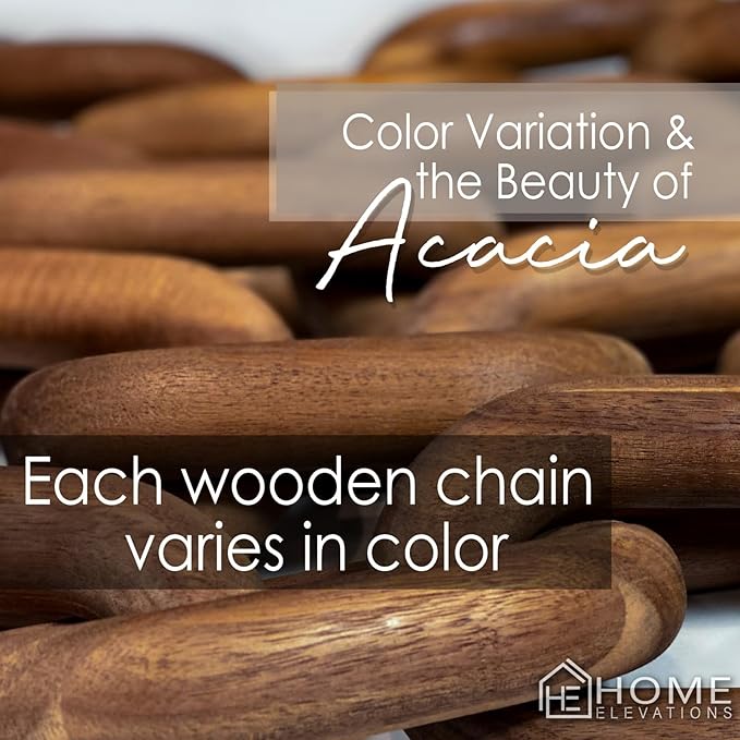 Acacia Wood Chain Link Decor- Brown with Subtle Red Undertone Decorative Chain Links for Coffee Table, Book Shelves, & Racks - Modern Rustic Home Decor Gift Ideas for Housewarming & Wedding