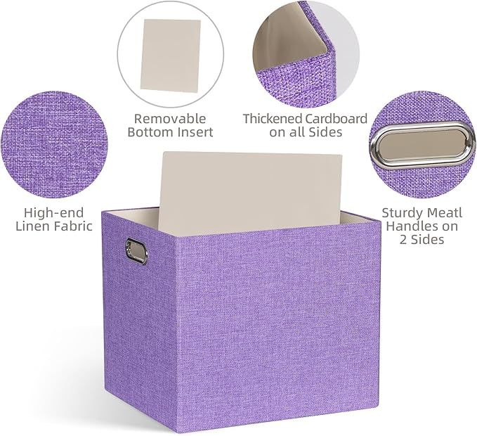 13x15x13 Storage Cube Bins, Foldable Storage Cubes, Fabric Organizer Basket Bin, Solid Containers Decorative Storage Boxes for Shelves Wardrobe Closet Home Office, 4 Pack, Purple