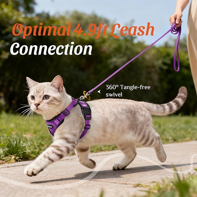 Dooradar Cat Harness and Leash Set, Escape Proof Safe Adjustable Kitten Vest Harnesses for Walking, Easy Control Soft Breathable Mesh Jacket with Reflective Strips for Cats, Purple, S
