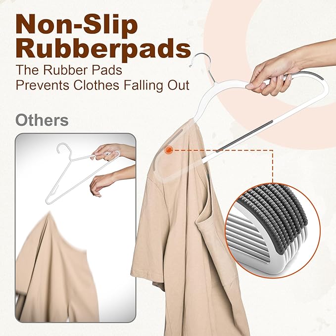 HOUSE DAY Heavy Duty Plastic Hangers 100 Pack, Clothes Hangers with Non-Slip Rubber Pads - 0.2 Inch Thin Space Saving Coat Hanger for Closet Organizer, 360° Swivel Hook for Shirts, Pants, Suit (White)