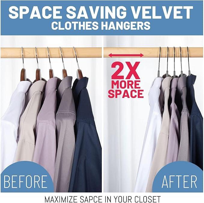HOUSE DAY Grey Velvet Hangers 60 Pack, Non Slip Felt Hangers, Heavy Duty Velvet Clothes Hanger, Ultra Slim Hanger Space Saving, Perfect for Shirt, Suits, Pants