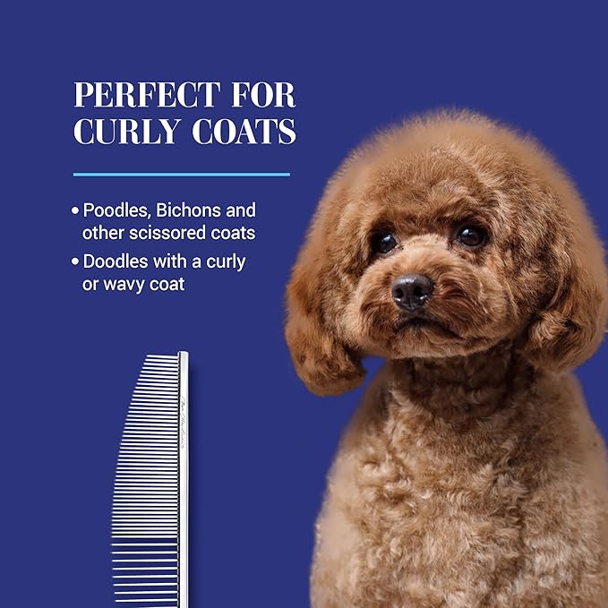 Chris Christensen 00C 6.5 in Crescent Coarse/Fine Finishing Butter Comb, Groom Like a Professional, Rounded Corners Prevent Friction and Breakage, Solid Brass Spin with Steel Teeth, Chrome Finish