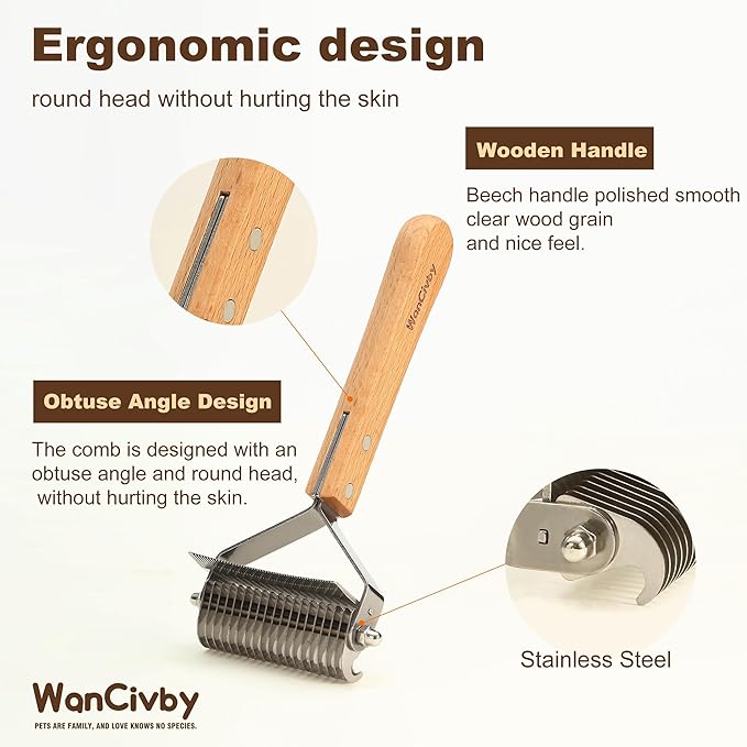 Undercoat Rake Pet Brush with Square Handle, Premium Dematting Comb & Cat Dog Shedding Tool, Efficient Grooming Brush for Detangling Mats & Loose Fur, Ideal for Large Medium Small Dogs and Cats