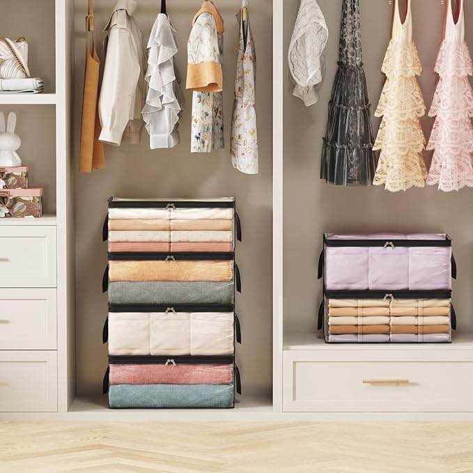 Lifewit 6 Pack Clear Clothes Storage Bags, 35L Plastic Vinyl Foldable Moving Bags with Zipper and Reinforced Handles, Closet Organizers and Storage Containers for Blanket, Sweaters, Coats, T-shirts