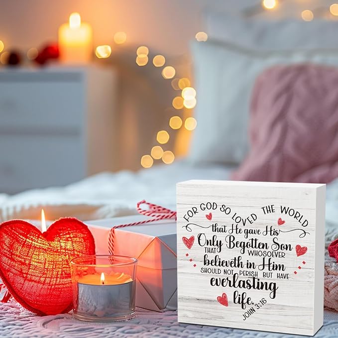 Christian Valentines Day Decor for Home Scripture Decor Valentines Kitchen Decor Christian Decor Rustic Valentines Day Decor for Table 5 X 5 Inches