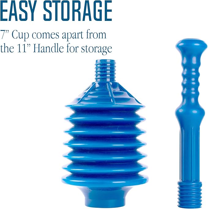 JS Jackson Supplies Professional Bellows Accordion Toilet Plunger, High Pressure Thrust Removes Heavy Duty Clogs from Clogged Bathroom Toilets, All Purpose Power Plungers for Bathrooms, Cobalt