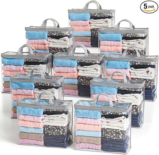 10 Pack Clear Storage Bags for Clothes, 22L Blanket Storage Bags, Under Bed Storage, Closet Organizers Bag, Upgraded Version Two-Way Zippers Design(Grey, 10PACK)