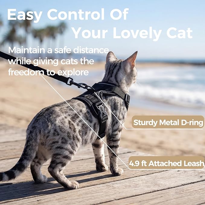 Cat Harness and Leash Set Escape Proof Tactical Medium Kitten Harness Emotional Support Cat Vest, Black, M