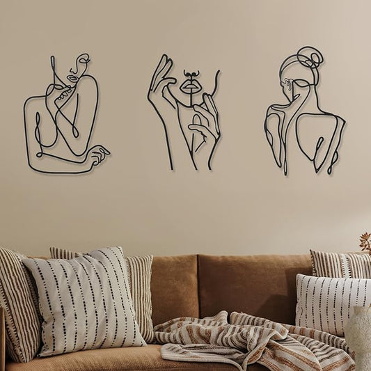Photect 3 Pcs Metal Wall Art Decor Minimalist Abstract Woman Wall Art Metal Modern Line Drawing Decor Female Single Line Home Hanging for Bedroom Bathroom Living Room Christmas Housewarming(Cute)
