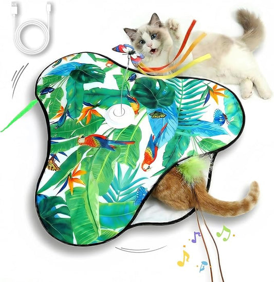 Interactive Cat Toys Rechargeable,Moving Concealed Feathers,Real Mouse Squeaky,Touch Activated Cat Kitten Toy Exercise Toys for Indoor Bored Adult Cats (Green)