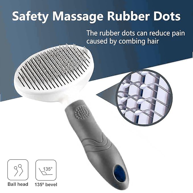 Cat Grooming Brush, Pets Skin Friendly Self Cleaning Slicker Brushes for Shedding Massage Dogs Cats Hair Gentle Remove Loose Undercoat with Long or Short Hairs for All Fur Type- UPGRADED (Gray)