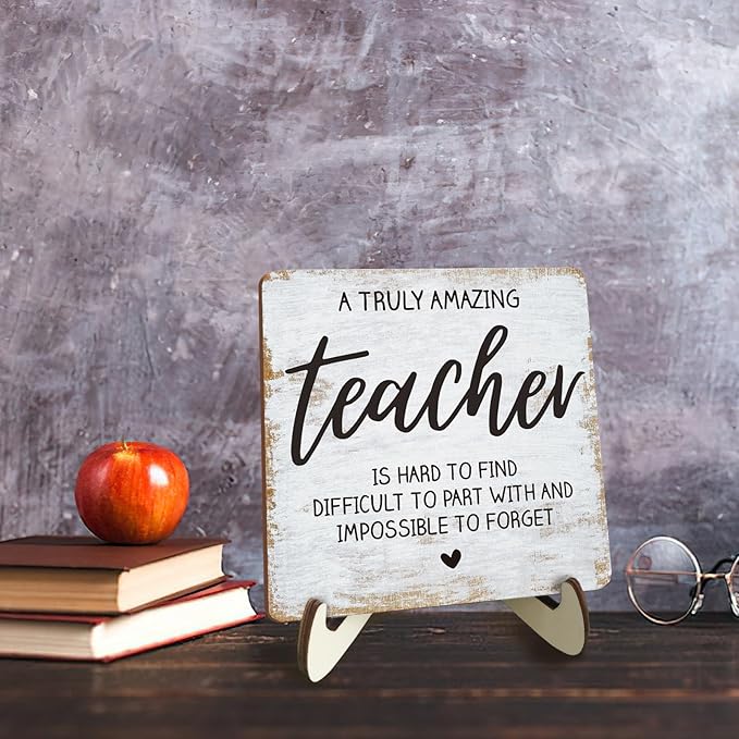 Decorative Desk Decor Motivational Teacher Positive Thank You Gifts Teacher Appreciation Gifts Plaque with Wooden Stand Inspirational Wood Sign for Coach Teacher Coworker Home Office Table Shelf