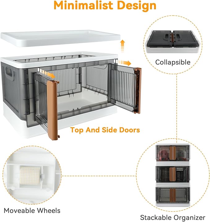 Storage Bins, Plastic Cabinet, 8.4 Gallon Capacity (32L Per One), 4 Pack, Stackable Collapsible Drawer, with Door and Buckle, Organizer for Home and Office, Transparent