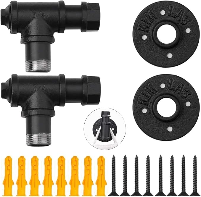 Elibbren 2 Pack Vintage Bathroom Robe and Towel Wall Hooks for Hanging, Rustic Style Industrial Iron Pipe Coat Hook Wall Mounted Heavy Duty Farmhouse DIY, Mounting Hardware Included