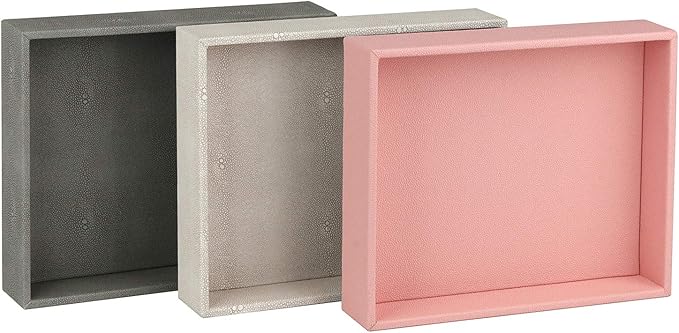 HofferRuffer Elegant Desktop Organizer, Vanity Tray, Bathroom Storage Tray Holder, Dresser Jewelry Tray, Change Coin Key Watch Catchall Tray, 10.2 x 8.4 x 1.8 inches (Light Grey Faux Leather Shagreen)