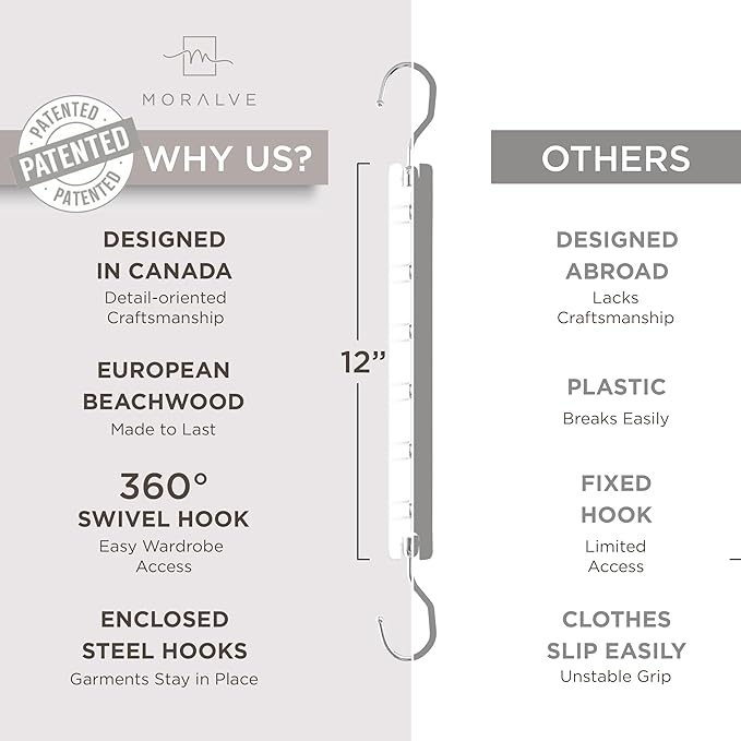 MORALVE Space Saving Hangers for Closet – 4 Pack European Beechwood 6-Tier Shirt Organizer with 360° Swivel Hook – Collapsible Clothes Hanger for Closet Organization (Hangers Not Included)