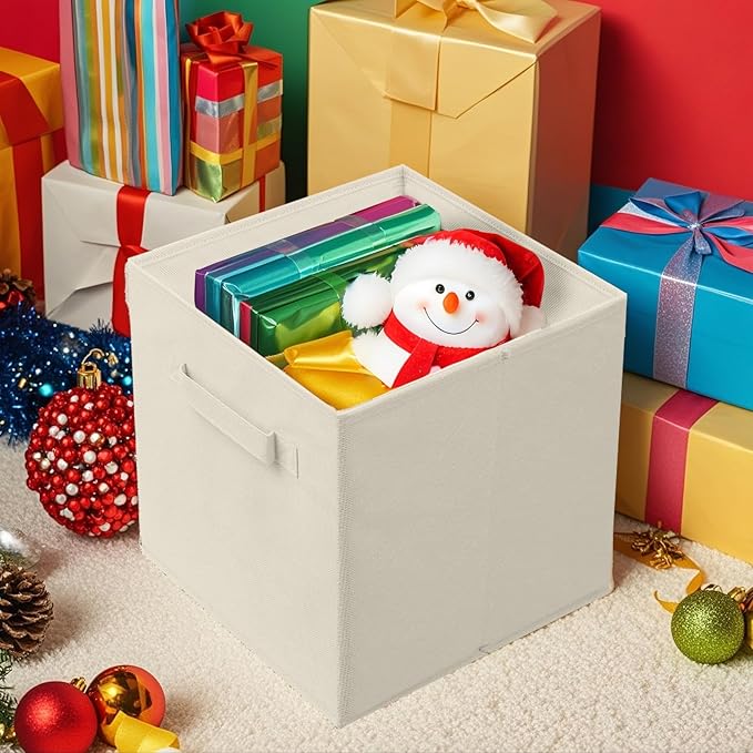 ShellKingdom Foldable Fabric Storage Cubes And Cloth Organizer Drawer For Closet And Toys, 6 Pack (Beige)