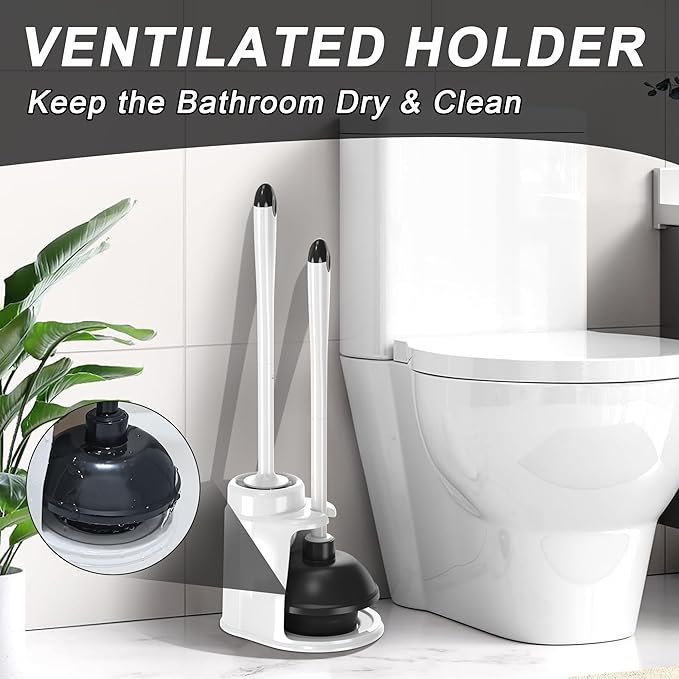 NEWE Toilet Brush and Plunger Set, 2 in 1 Toilet Plunger Heavy Duty, Toilet Brush and Holder with Hidden Tweezers, Toilet Bowl Brush for Bathroom Toilet