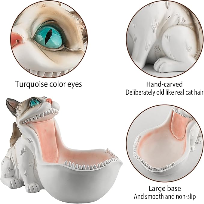 Candy Bowl White Cat Statue Trinket Dish Planter Decorative Bowl Candy Dish for Office Desk Cute Key Bowl for Entryway Table Big Mouth Cat Gifts