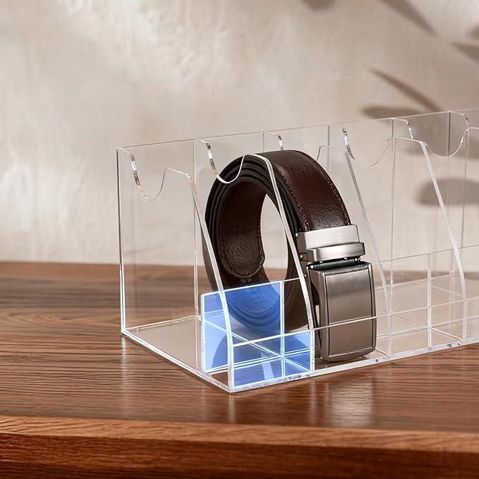 XZQTIVE Belt Organizer, Acrylic Belt Storage Holder for Closet with 7 Compartments, Clear Display Case For Ties,Socks