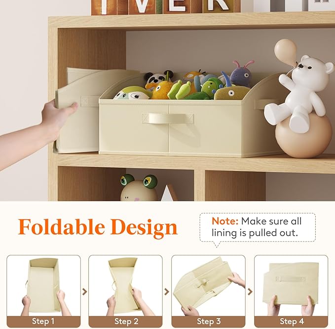 Lifewit Large Trapezoid Closet Storage Bins for Shelf, 6 Packs Non-woven Closet Organizer Baskets with Handles, Foldable Clothes Containers Boxes for Clothing, Book, Purse, 19L, Beige