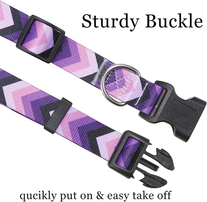 Dog Collar and Leash Set with Bohemia Floral Tribal Geometric Patterns - Soft Ethnic Style Collar Adjustable for Small Medium Large Dogs(Purple Arrow Set,M)