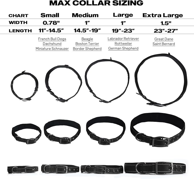 PetiFine Dog Collars for Small Dogs, Neoprene Padded Dog Collar, Reflective Heavy Duty Pet Collars with Durable Metal Belt Buckle for Walking, Black, S